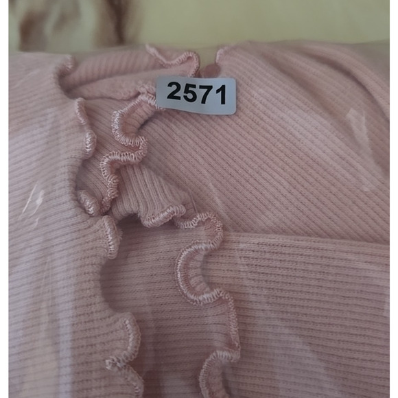 Y2K Pink V-Neck Ribbed Coquette Cap Sleeve Preppy Babydoll Top Womans Size XL - Picture 4 of 4